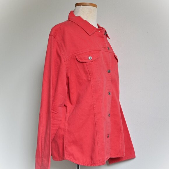 Chico's Y2K 90s Retro Biker Front Button Classic Fit Red Denim Jean Jacket Sz 3 - Picture 9 of 16